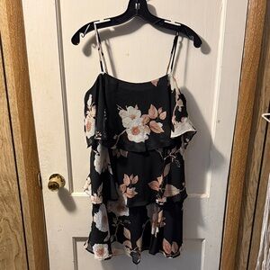 A New Day Black Floral Tiered Spaghetti Strap Dress
